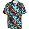 VOSERY Divertente camicia hawaiana da uomo, con stampa di auto da corsa dei cartoni animati, casual, da uomo, a maniche corte, con bottoni, da spiaggia, nero, S