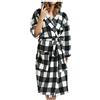 Generic Vestaglia lunga da donna in pile, vestaglia da donna, calda e accogliente, con cappuccio, soffice abbigliamento da notte, vestaglia scozzese con tasche e cintura, bianco, M