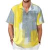 ERCgad Grigio e Giallo Stampa Astratta Pittura Uomo Manica Corta Camicia Leggera Traspirante Casual Elegante Beach Resort Wear, Nero , XXL