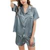 DISSA Pigiama da donna semplice 100% seta set top e pantaloncini, pigiama a maniche corte, 19 momme in seta, D2108C, Azzurro, 44