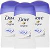 Dove 3x Dove Deodorante Original Anti Traspirante con Crema Idratante Profumo Delicato - 3 Deodoranti Stick da 30ml