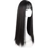 Brrnoo Parrucca Lunga Nera Dritta con Frangia per Donna,Sintetica Elegante Alla Moda Resistente Al Calore,Cosplay Dritta Parrucca per Feste in Costume Anime,Capelli Sintetici Dall'effetto naturale,28,3