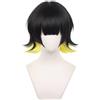 Generisch Blue Lock Parrucca Bachira Meguru Perucke Perucke Corto Nero Giallo Perucke Anime Cosplay Wig Ragazzi Uomini Bambini Adulti Ragazze Donne Capelli per Halloween