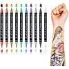 Generico Pennarelli per tatuaggi temporanei sulla pelle in 10 colori, pennarelli per tatuaggi per il corpo a doppia punta per pittura per il corpo, kit per pittura del viso all'henné di grad per bambini
