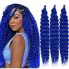 Saisifen Capelli All'uncinetto Ocean Wave per Donne Di Colore 3 Pezzi Estensioni Trecce Boho Goddess Capelli Sintetici Ricci per Trecce 61 CM(24 Pollici) #Blu