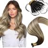 Moresoo Extension Nano Ring Anelli Veri Balayage Marrone Scuro a Marrone Medio con Biondo Candeggino Extension Nano Ring 50 Ciocche 50g #4/6/613 35 cm