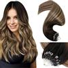 LaaVoo Extension Capelli Veri Anellini, Castano Scuro fino a Castano e Biondo Sporco, 45cm 50g 50 ciocche, Capelli Remy Lisci, Morbidi e Setosi, per Feste e Cerimonie, Colore 2-6-18