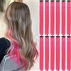 WUODHTW 12Packs Colored Hair Extensions 21.65Inch Straight Color Clip in on Hair Extension Rainbow Party Cosplay Highlights Synthetic Hairpiece for Women (Crimson)