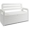 Toomax Foreverspring cassapanca da 270 litri con seduta per 2 persone, 132.5x58x89h cm panca da giardino effetto legno bianco in plastica resistente, resistente ai raggi UV, per esterni