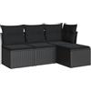 vidaXL Set Divani da Giardino 4 pz con Cuscini Nero in Polyrattan