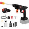 Eznaobo Idropulitrice ad alta pressione senza fili, 21 V, 50 bar, portatile, con batteria, tubo in schiuma, pulizia e irrigazione, 1 batteria da 1,5 Ah