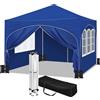 WOLTU Gazebo da Giardino Richiudibile 3x3m con Pannelli Laterali,Gazebo da Esterno in Ferro Regolabile in Altezza Tendone con Soffitto Semicircolare Pieghevole,Set di 4 Sacchi di Sabbia,Blu