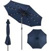 KOMFOTTEU Ombrellone da Giardino 3m, con Luci LED e Manovella, Ombrellone da Balcone Inclinabile Protezione UV, Parasole da Cortile con 8 Osse, per Terrazza, Spiaggia, Piscina (Blu Scuro)