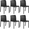 Shaf - Set di 6 sedie impilabili Grana - Giardino esterno e terrazza - Plastica riciclata resistente ai raggi UV - Capacità di carico fino a 180 kg - Nero