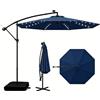 COSTWAY Ombrellone da Giardino 300 cm, 40 Luci LED Solari, Anti-UV, Inclinazione Regolabile, Manovella, 2 Sacchi di Sabbia, 8 Stecche per Esterno Piscina Patio (Blu)