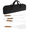 KEGAJEGA Set di 4 posate per barbecue con pinza per barbecue, forchetta per barbecue, set di attrezzi per barbecue, con manico lungo in acciaio inox, set di posate per barbecue a gas, picnic all'aperto