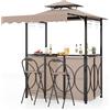 COSTWAY Gazebo per Barbecue, Pergola per BBQ con Tavolo Bar e 2 Sgabelli Bar Pieghevoli, Ripiani di Stoccaggio in Metallo, per Giardino e Cortile, 193 x 117 x 240 cm (Marrone)