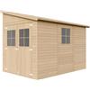 TIMBELA Casa da giardino in legno naturale (con parete laterale) CON PAVIMENTO IMPREGNATO 318x218 cm/6,09 m²- Magazzino esterno con finestre - Capanno da giardino TIMBELA M339A+M339G