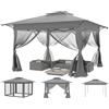 Aufun Gazebo da giardino pop up, 4 x 4 m, impermeabile, protezione UV, stabile, pieghevole, regolabile in altezza, con 4 zanzariere laterali e doppio tetto, tenda per feste, con custodia per il