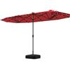 COSTWAY Ombrellone Doppio da Giardino 400 x 200 cm, con 36 Luci LED e Base, Ombrellone Rettangolare con Manovella, per Giardino Piscina Cortile (Rosso)
