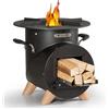 blumfeldt Braciere da Giardino Esterno, Braciere da Esterno Portatile, Braciere da Giardino con Griglia, Posacenere e Attizzatoio, Bracere Esterno Legna, Griglia Barbecue da Campeggio con Base Legno