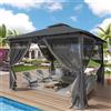 UDPATIO Gazebo da Giardino con Doppio Tetto e Zanzariera, 3.4x3.4 m, Struttura in Metallo Resistente, Gazebo Pieghevole Impermeabile per Giardino, Terrazze - Grigio