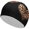 FJQWKLF Cuffia da nuoto unisex con stampa leopardata e cuore, per capelli corti e lunghi, da donna e da uomo, per piscina, nuoto e bagno