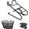 MADICKS Portacesto Portapacchi Anteriore Nero per Bici 24" 26" 28" + Fanalino LED + Cestino Ferro Ovale Passeggio City Bike Olanda Vintage Epoca Retro Attacco Freni V-Brake