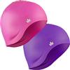 The Friendly Swede - 2 cuffie nuoto per piscina in silicone - Accessori Nuoto, con comoda protezione orecchie, Rosa / Lila