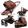 Doraystar 360° Rotazione Pelle PU Passeggino 3 in 1, Passeggino Trio con Design Pieghevole in Un Clic, Trio Passeggino Neonati con Grande Nacelle Comoda, Trio Neonato con Telaio Alluminio (906 Brown)