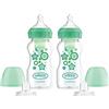 Dr. Brown's Natural Flow Anti-Colic Options+ Wide-Neck Sippy Bottle Starter Kit 9oz/270mL, con capezzolo di flusso medio e 100% silicone Soft Sippy Spout, 2 pezzi, verde, 6 m +