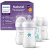 AVENT Philips Avent SCY903/68 - Set di 4 biberon naturali con ciuccio a risposta naturale (flusso medio, flusso 3), motivo cavalluccio marino e stella marina, 255 g, confezione da 4