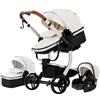 Magic ZC Pelle PU Passeggino Trio, Passeggino 3 in 1 con Spinta Reversibile a Due Vie, Trio Passeggini Neonati con Accessori, Carrozzina per Neonati con Design Portatile Pieghevole Un Clic (518 White)