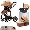 Oubeauou Passeggino combinato 3 in 1, bidirezionale con navicella, regolabile 105-180°, pieghevole semplice, 4 ruote (588-Khaki)