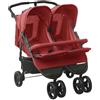 vidaXL Passeggino Gemellare Rosso in Acciaio
