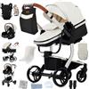 Magic ZC Pelle PU Passeggino Trio, Passeggino 3 in 1 con Spinta Reversibile a Due Vie, Trio Neonati con Accessori, Carrozzina per Neonati con Design Portatile Pieghevole Un Clic (L518 White)