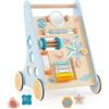 COSTWAY 8 in 1 Carrellino Primi Passi, Girello in Legno per Bambini, Giocattolo Montessori con Ruote, Giocattolo da Spinta per Bambini 1+ Anni