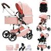 Mobayta Passeggino 3 in 1 neonati fino a 22KG passeggino compatto con maniglia regolabile passeggino cittadino Alluminio con paesaggio elevato combinazione passeggino trio (H9-PINK, H9)