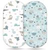 Odot Set di 2 Lenzuolo con Angoli Neonato, Lenzuola per Carrozzina Lenzuola da Culla Copri Fasciatoio Bambino Coprimaterasso in Cotone Morbido con Fascia Elastica (Dinosauro Blu,82x41cm)