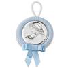 Generico Valenti Capoculla Musicale Tondo, Placca Madonna con Bambino in Argento PVD, Pelle Celeste, 11 cm