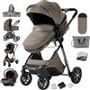 Aveainelle Passeggino 3 in 1, Trio Neonati da Viaggio Reversibile, Passeggino Pieghevole One-Click e Accessori Completi, Doppia Modalità di Freno per Ruote Anteriori e Posteriori (V9 Chocolate)