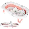 OHMG Vaschetta Bagnetto Neonato,Pieghevole Vasca Bagno Neonato,Termometro per L'Acqua,Bagnetto Neonati Vasca da Bagno con Materasso a Cuscino,Vasca Bagno Bambini Antiscivolo Vaschetta Neonato Portatile