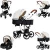 Nine point nine Pelle PU Trio Passeggino Neonati, Passeggino 3 in 1 con Doppia Modalità Spinta Reversibile, Carrozzina per Neonati con Grande Nacelle, Passeggino Trio Telaio in Alluminio (518 White)