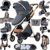 MoLi Passeggino Trio, Passeggino 3 in 1 con Doppia Modalità Push Reversibile, Trio Passeggino Neonati con Grande Navicella, Carrozzina per Neonati in Alluminio Pieghevole (225 Blue)