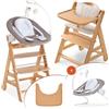 hauck Alpha Move Set Deluxe - Seggiolone in Legno Evolutivo Da 0 Mesi - Sedia Bambini Regolabile con Sdraietta Neonato Reclinabile, Cuscino e Vassoio - Naturale, Grigio