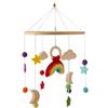 LICHENGTAI Giostrina Culla Neonato in Legno con Palline di Feltro, Razzo e Arcobaleno, Campanello per Culla Cameretta Giocattoli da Appendere per Culla Decorazione e Cameretta
