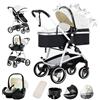 Gcarebb Passeggino in pelle PU 3 in 1, passeggini da città con seggiolino auto, portatile con un clic pieghevole, passeggino combinato paesaggistico, telaio in alluminio alto