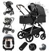 Gcarebb Passeggino in pelle PU 3 in 1, passeggini da città con seggiolino auto, portatile con un clic pieghevole, passeggino combinato paesaggistico, telaio in alluminio alto