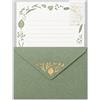 Midori 86507006 - Set di lettere con buste stampate in alluminio, motivo a foglie