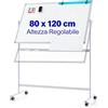 COSTWAY Lavagna Bianca Mobile 120 x 80 cm, Lavagna a Doppia Faccia Magnetica Cancellabile a Secco con Cavalletto e Ruote, Altezza Regolabile 2 Livelli, Accessori Completi (Bianco)